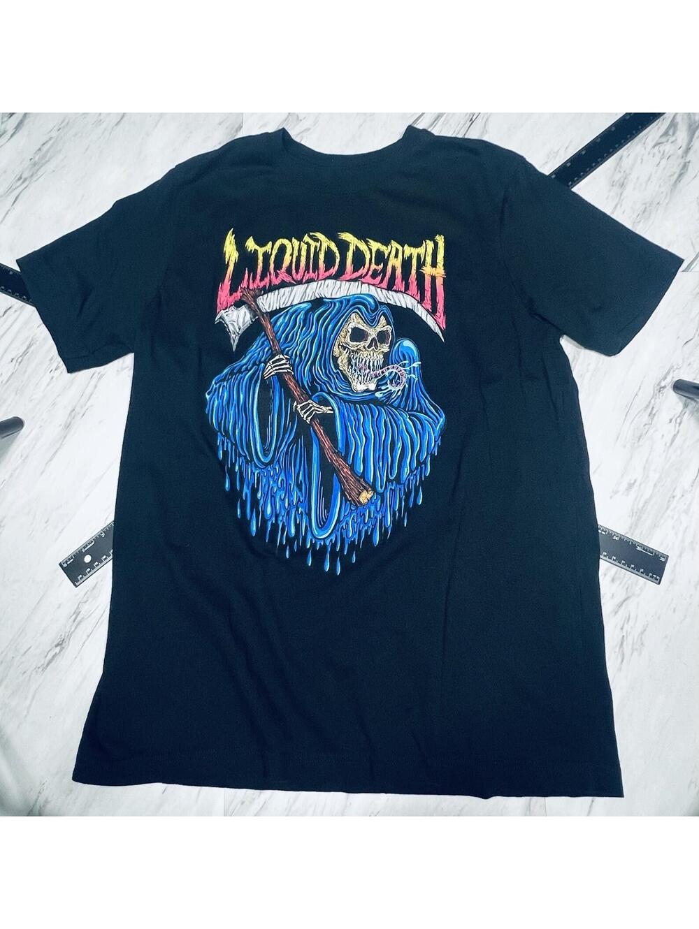 Liquid Death Murder Your Thirst Grim Reaper Graphic T Shirt Mens L Black #13